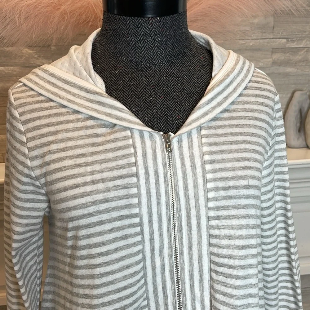 Simply Noelle Striped Hooded Zip Up Sweater Cardigan Size Small